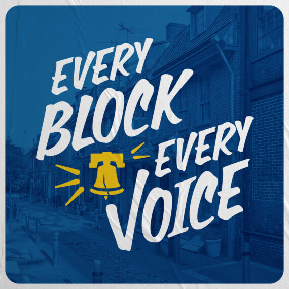 Ad slogan which reads "every block every voice."