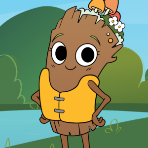 illustration of log character wearing life jacket