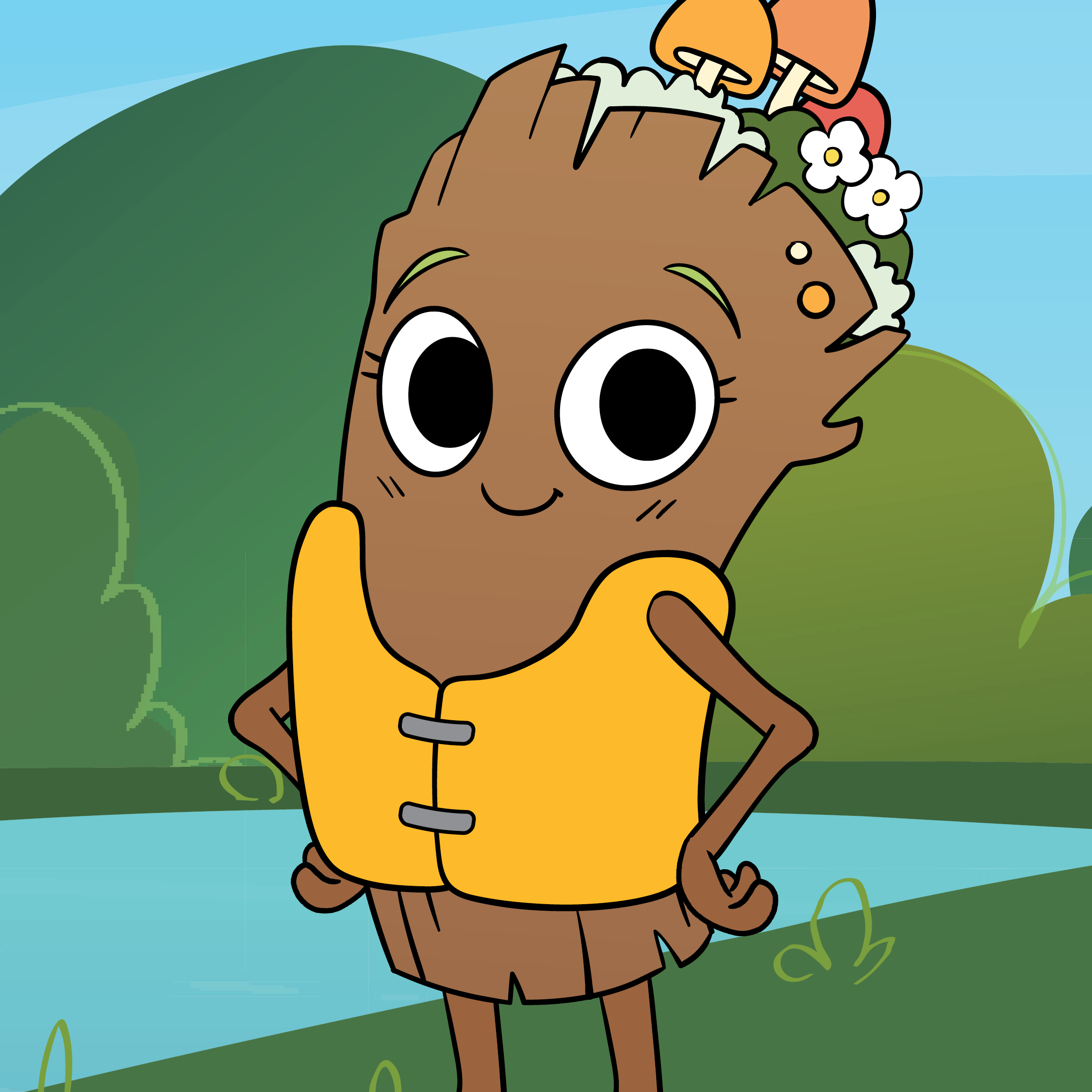 illustration of log character wearing life jacket
