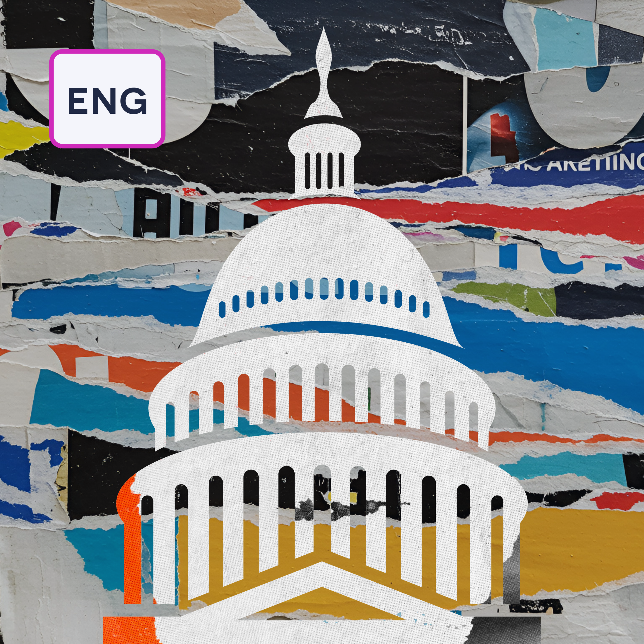 English language banner on capitol building graphic