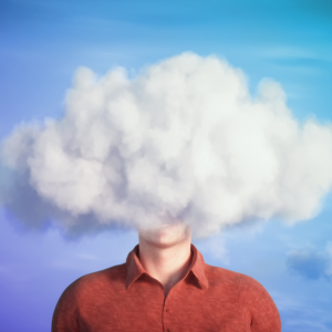 man with cloud over head